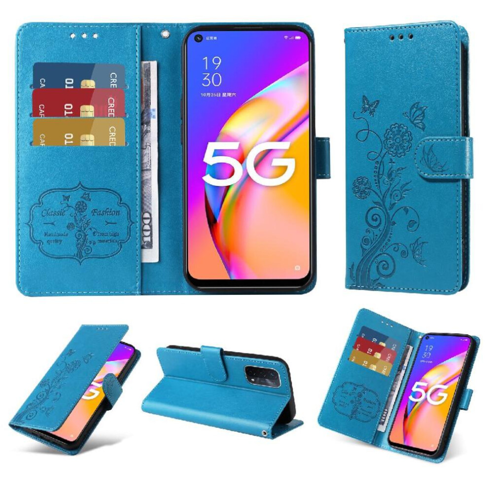 (Blue) Flip Case For Oppo A74 5G/A54 5G Cardslots Flip Flower Leather Blue 764563661466