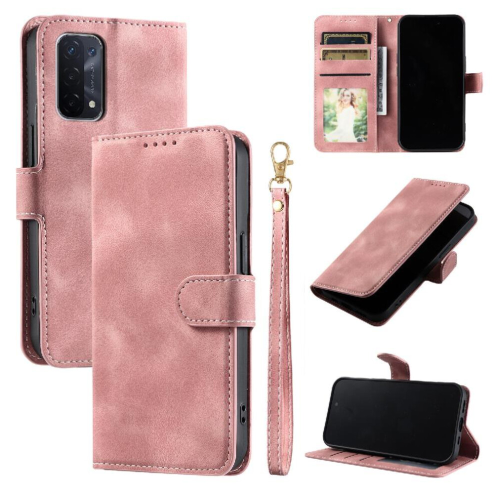 (Pink) Flip Case For Oppo A74 5G Pu Leather Magnetic Kickstand Wrist Strap Wallet Card Slots Pink 764563661596