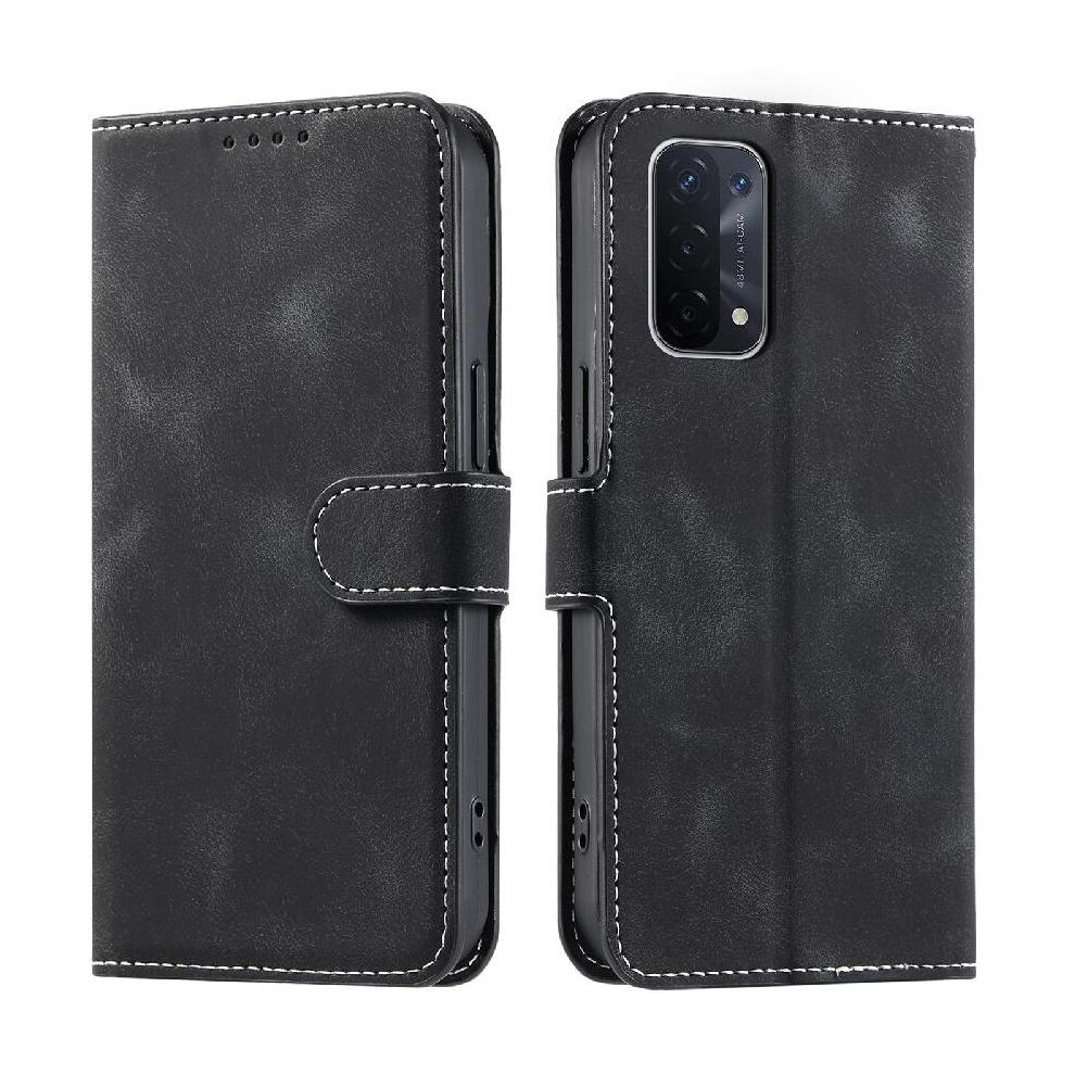 (Black) Flip Case For Oppo A74 5G Pu Leather Magnetic Kickstand Wrist Strap Wallet Card Slots Black 764563661602