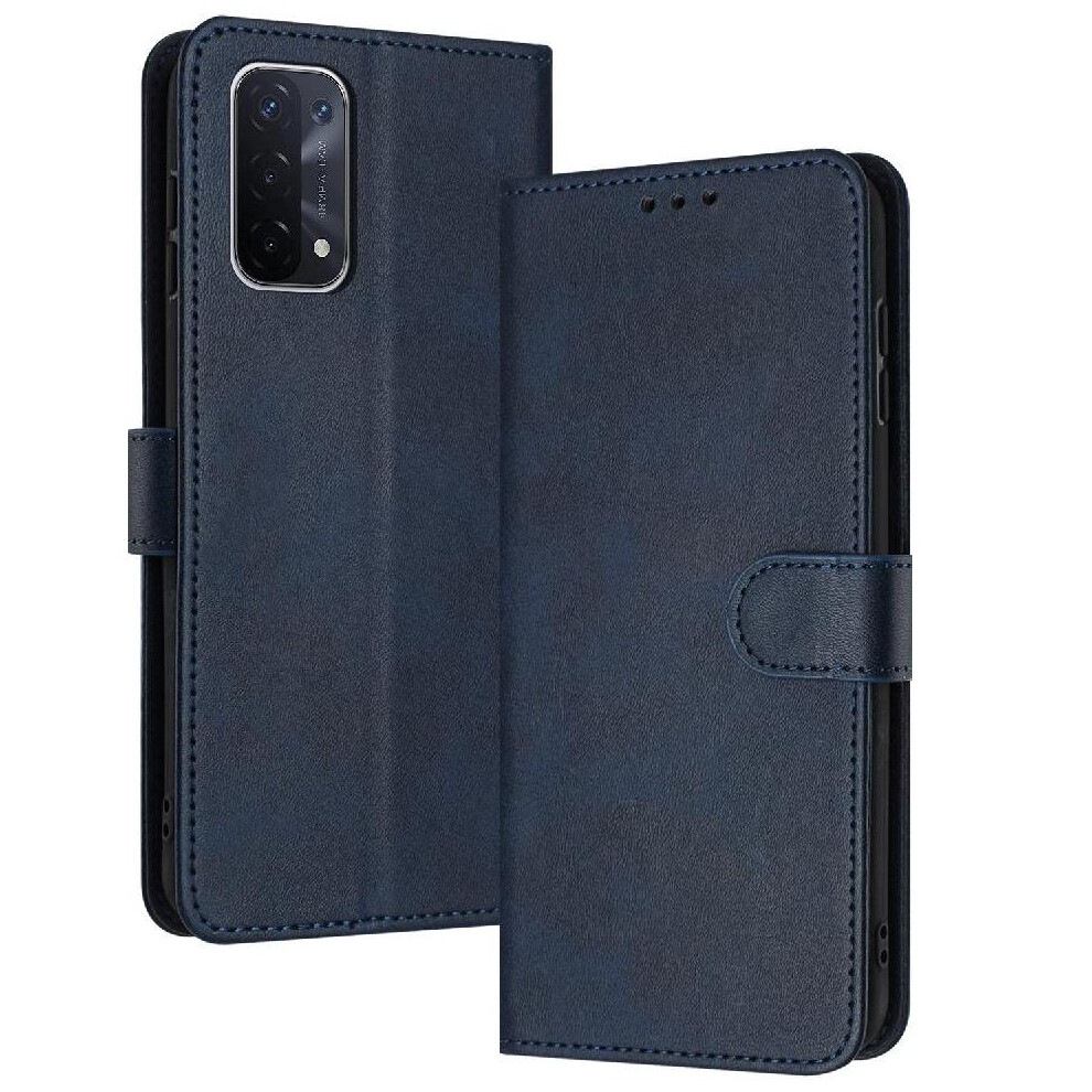 (Blue) Flip Case For Oppo A74 5G/A54 5G With Buckle Pu Leather Kickstand With Card Slot Pure Colour Blue 764563661855