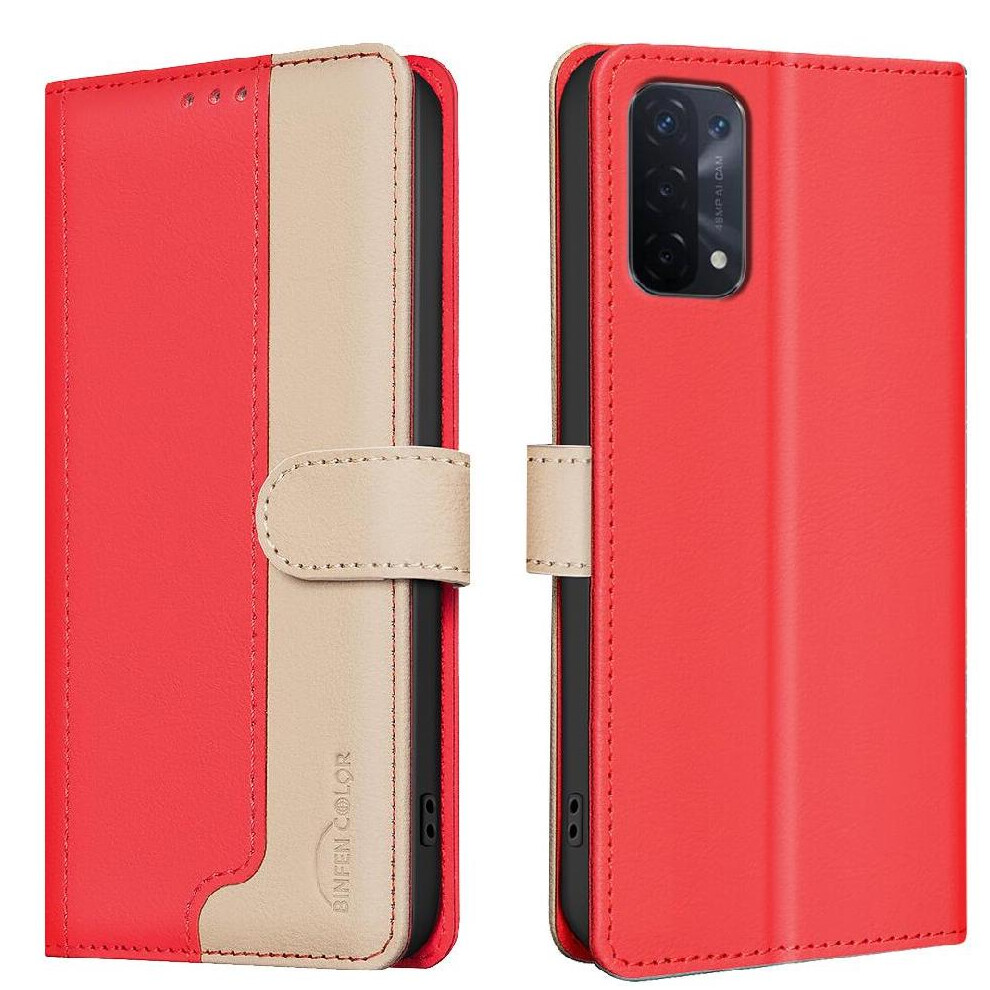 (Red) Flip Case For Oppo A74 5G Card Slots Holder Rfid Blocking Shockproof Tpu Inner Shell Kickstand Flip Folio Red 764563662005