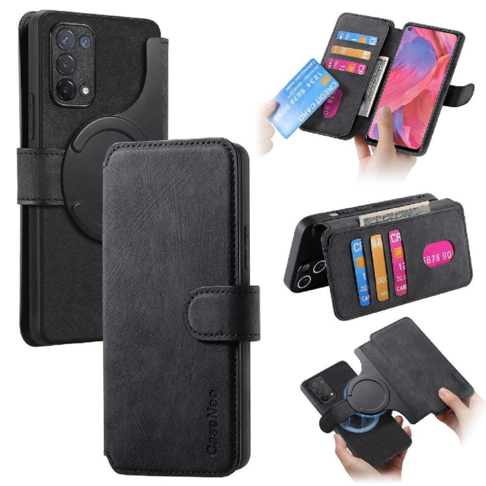 (Black) Flip Case For Oppo A74 5G Retro Card Stand Magnet Shielding Material Wallet Black 764563662029