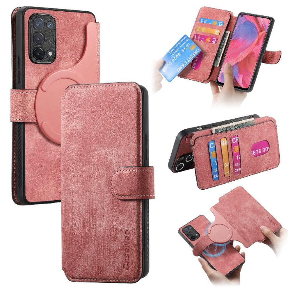 (Pink) Flip Case For Oppo A74 5G Retro Card Stand Magnet Shielding Material Wallet Pink 764563662067