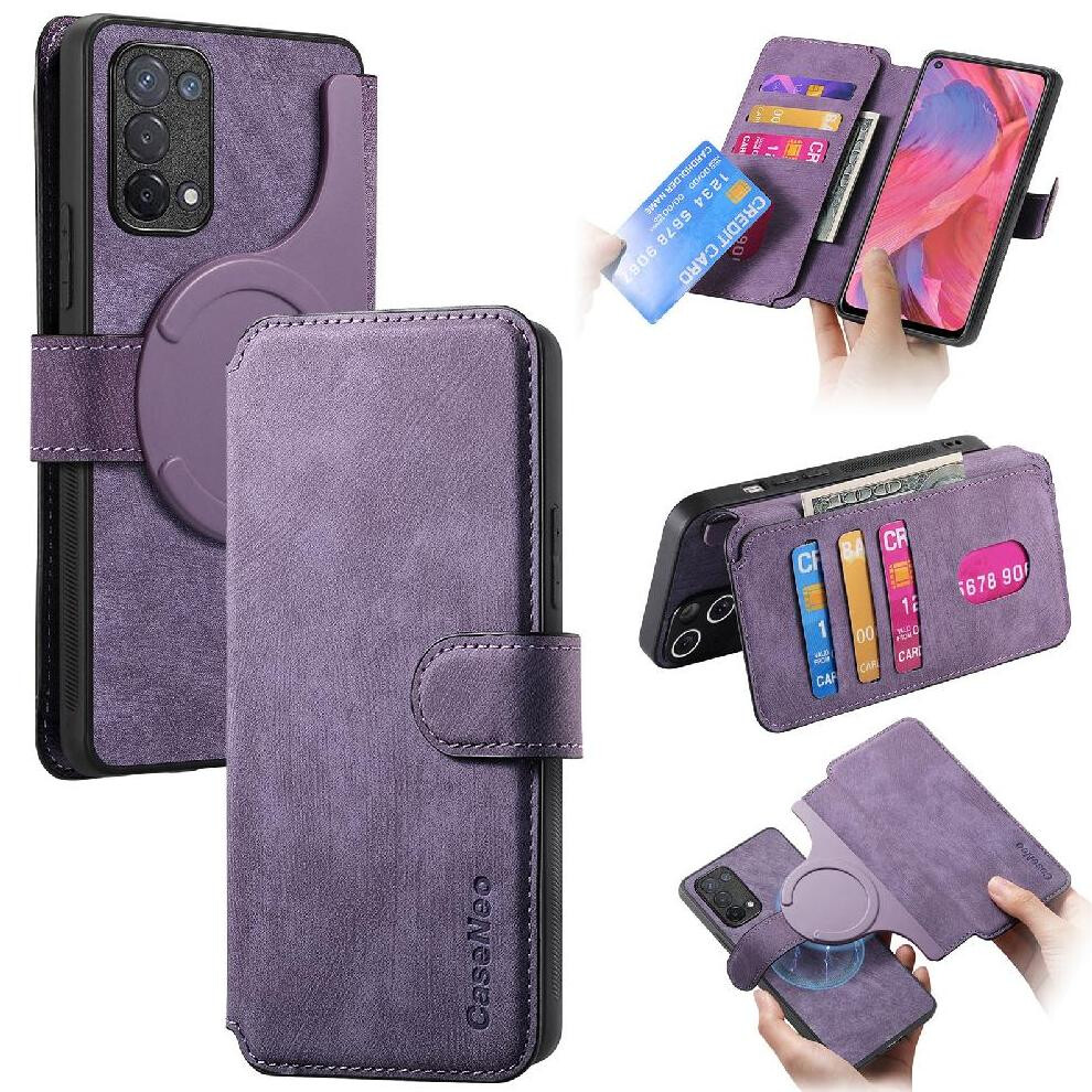 (Purple) Flip Case For Oppo A74 5G Retro Card Stand Magnet Shielding Material Wallet Purple 764563662074