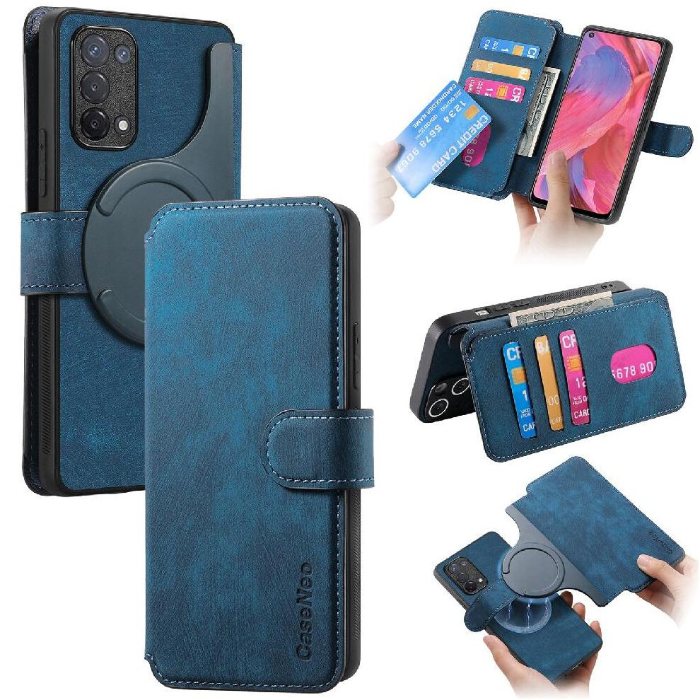 (Blue) Flip Case For Oppo A74 5G Retro Card Stand Magnet Shielding Material Wallet Blue 764563662043