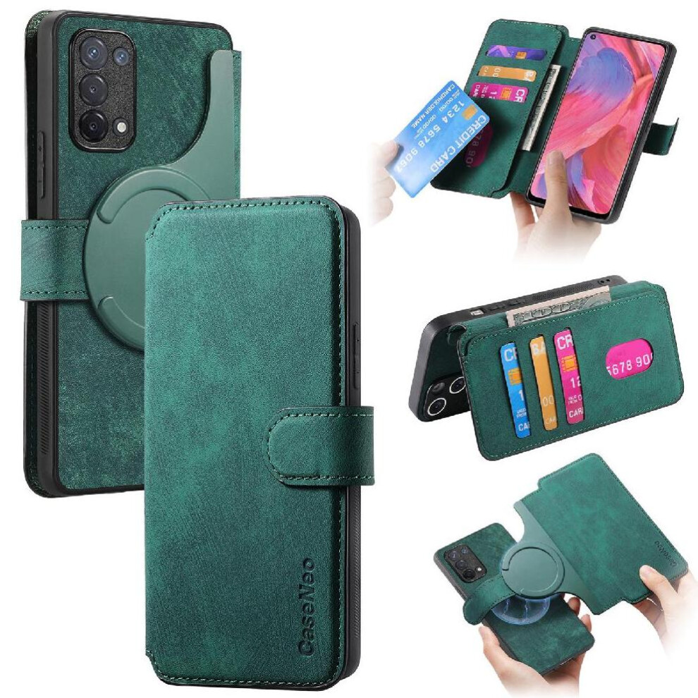 (Green) Flip Case For Oppo A74 5G Retro Card Stand Magnet Shielding Material Wallet Green 764563662050