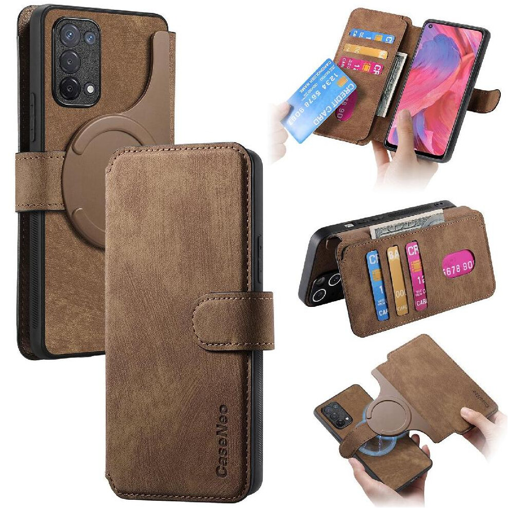 (Brown) Flip Case For Oppo A74 5G Retro Card Stand Magnet Shielding Material Wallet Brown 764563662036