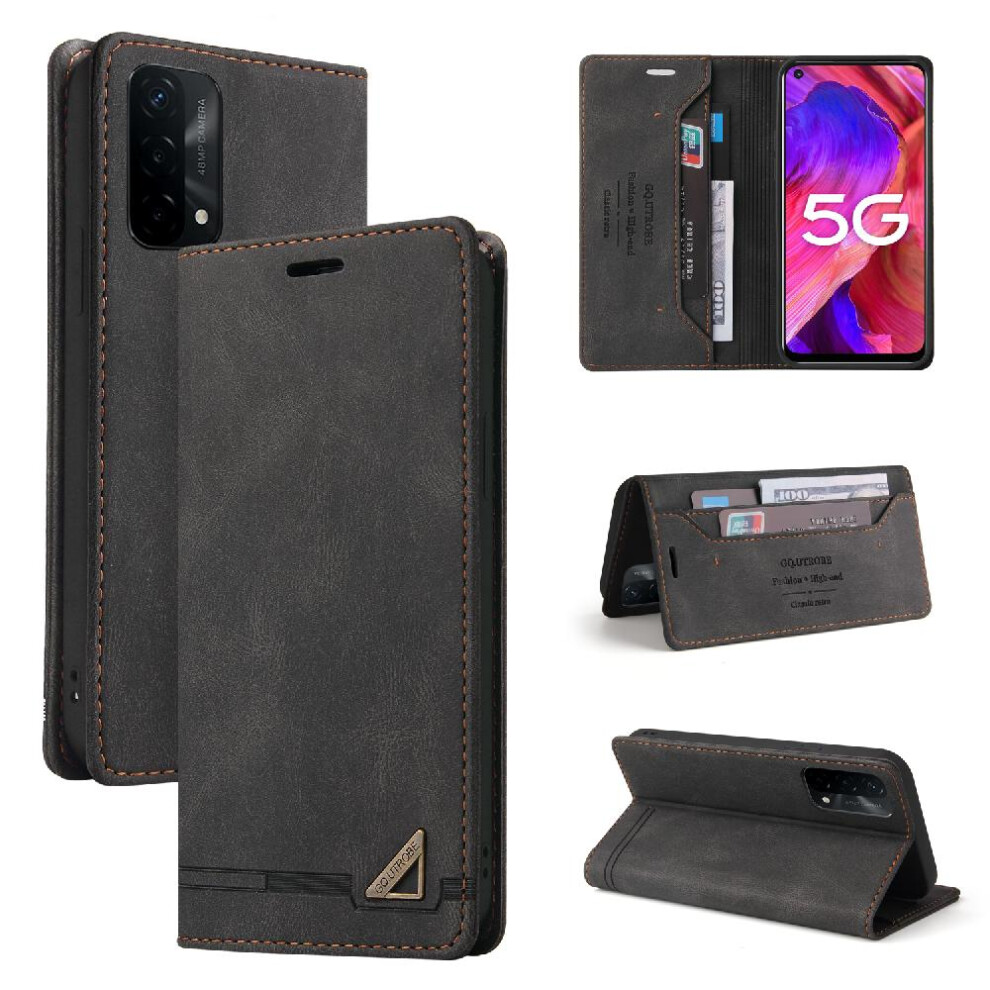 (Black) Case For Oppo A74 5G/A54 5G Premium Leather Two Card Slots Kickstand Premium Leather Black 764563662487