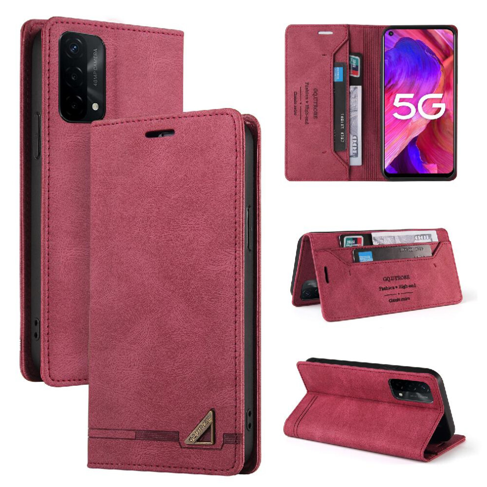 (Red) Case For Oppo A74 5G/A54 5G Premium Leather Two Card Slots Kickstand Premium Leather Red 764563662494