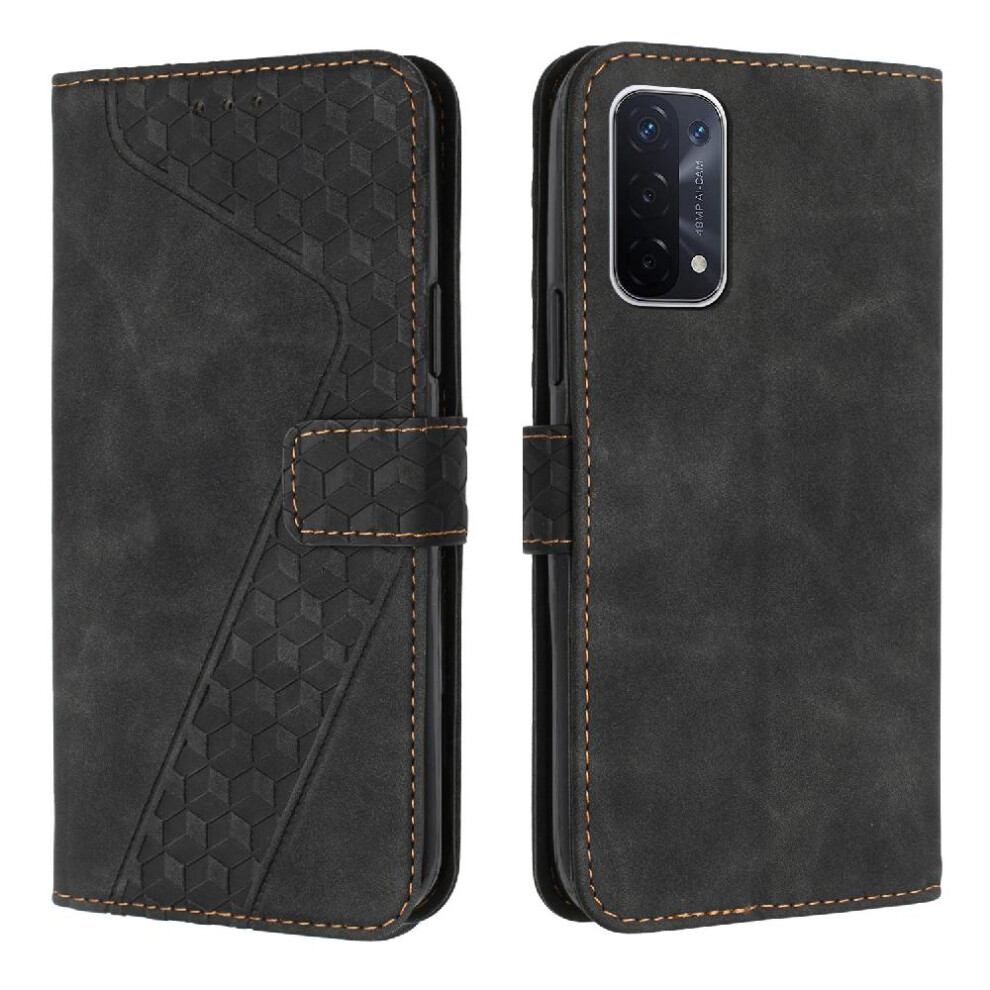 (Black) Phone Case For Oppo A74 5G Magnetic Kickstand Wallet Flip Folio Card Slots Cover Black 764563662685