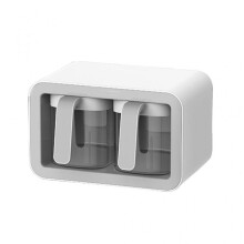 (C) Wall Mount Spice Rack Organizer 2 Cups/3 Cups Sugar Bowl Salt Shaker Seasoning Container Spice Boxes Condiment Jar Tool
