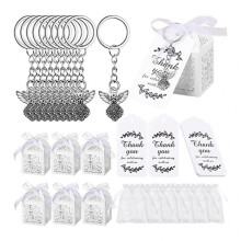 (30pcs) Keychain Box Christening Gift Keyring with Thank You Kraft Pendant Bag for Kids