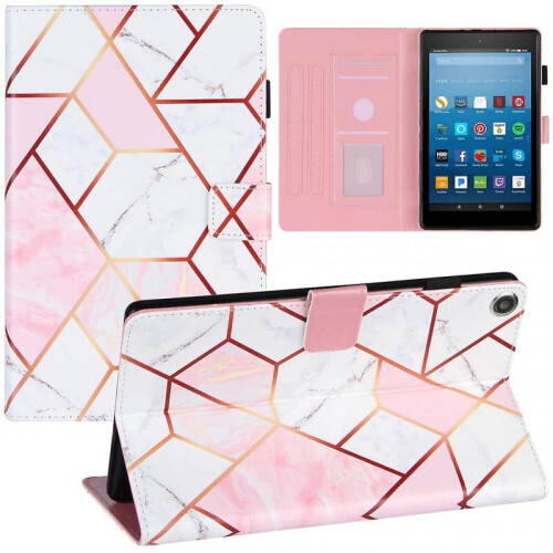 (Pink White) Tablet Protective for Case For Amazon All-New Fire HD8 2018/17 PU Leather Auto S 1
