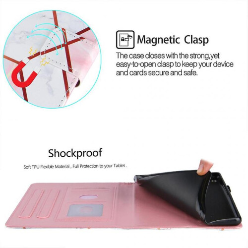 (Pink White) Tablet Protective for Case For Amazon All-New Fire HD8 2018/17 PU Leather Auto S 2