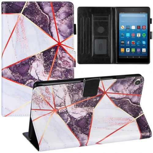 (Black White) Tablet Protective for Case For Amazon All-New Fire HD8 2018/17 PU Leather Auto S 1