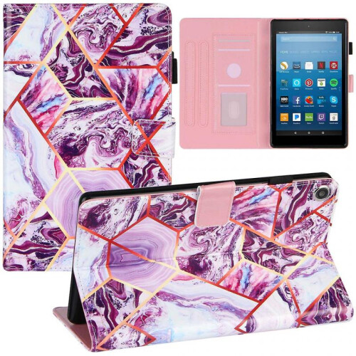 (Purple) Tablet Protective for Case For Amazon All-New Fire HD8 2018/17 PU Leather Auto S 1