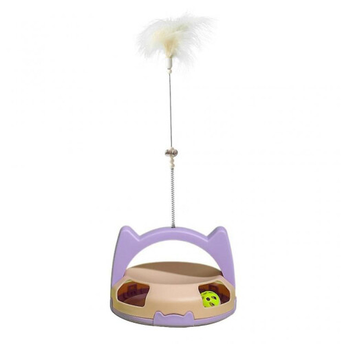 (Purple) Funny Kitten Toy Multifunctional Feather +Tracking Balls Base Spring Toy