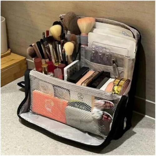 (Black) Multi-Purpose Large Capacity Standing Makeup Bag,Portable Stationery Storage Bag 2
