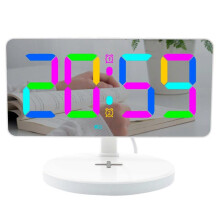 (Black) LED Digital Alarm Clock With Colorful RGB Night Light Mirror Alarm Clock With Wireless Charging New Snooze Function Alarm Clock