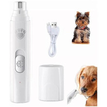 (White) Dog Nail Grinder 2-Speed Electric Rechargeable Pet Nail Trimmer Painless Paws Grooming Smoothing for Small Medium Large Dogs Cat