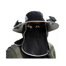 (Black) Sombrero Con Ventilador Solar, Wide Brim Sun Hat with 2 Solar Fan For Outdoor