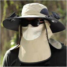 (Khaki) Sombrero Con Ventilador Solar, Wide Brim Sun Hat with 2 Solar Fan For Outdoor