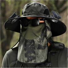 (Military Green Ink) Sombrero Con Ventilador Solar, Wide Brim Sun Hat with 2 Solar Fan For Outdoor