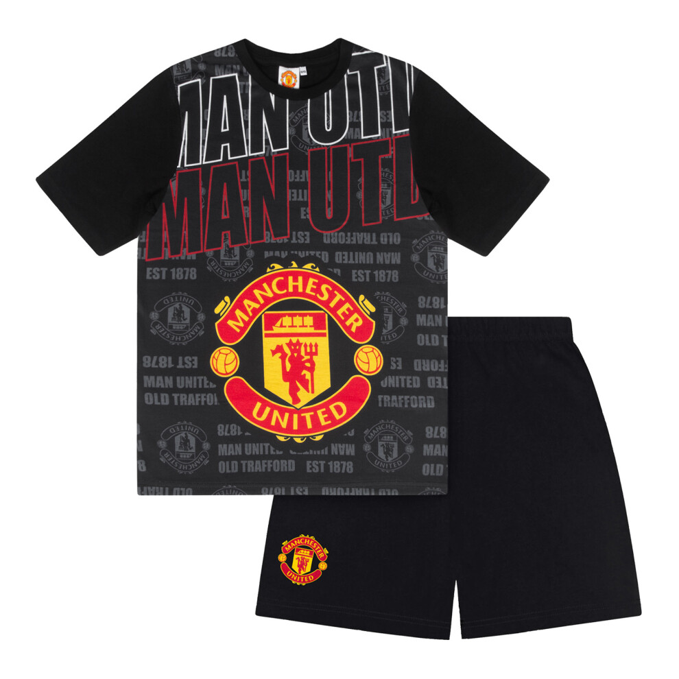 (Black - Text, 12-13 Years) Manchester United Boys Pyjamas Short Kids OFFICIAL Football Gift