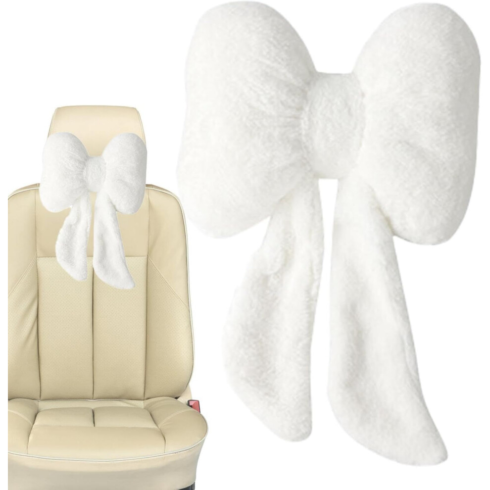 ( Headrest) Car Headrest Pillow,Bow Tie Car Neck Support Pillow | Plush Cute Car Neck Pillow Soft Headrest For Driving Home White/Black 9009412790944