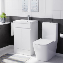 Nes Home 500mm Gloss White Basin Vanity Unit & Rimless Close Coupled Toilet Set