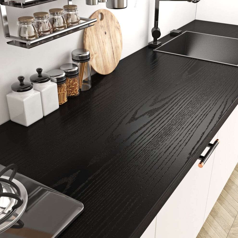 Livelynine Black Wood Contact Paper Kitchen Cabinet Vinyl Wrap Waterproof Contact Paper Wood Black Wall Paper Roll Adhesive Kitchen Countertop Wallpap 016071776614