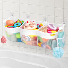 MUMUQ Bath Toy Organizer, 3 Compartment Bathtub Toy Storage Bag, Quick Access Bath Toy Holder Baby Shower Games bath Tub Quick Dry Baby Bath Toy Stora