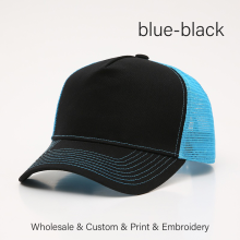Gorra de béisbol unisex de algodón con 5 paneles de malla y bordado azul y negro (1-3 unidades) con diseño DIY