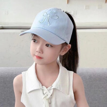 (Azul) Sombreros de sol para niños con cola de caballo alta y lazo rosa bordado, gorras de béisbol ajustables