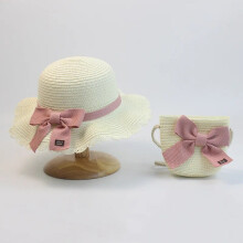 (Blanco) Sombrero de paja para niños y bolso de hombro Gorra de playa de verano para niñas al aire libre Lindo