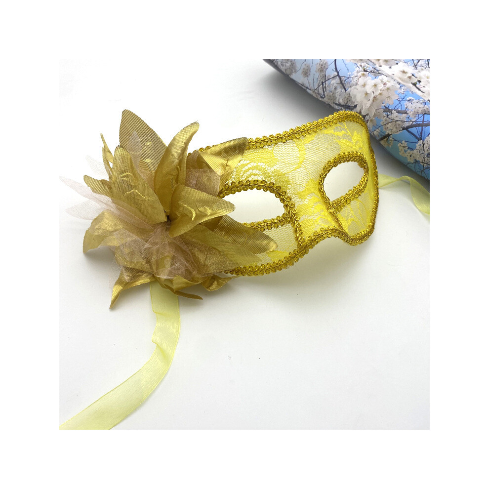 (Yellow) Face Lace Half Mask With Floral Decoration For Venice Halloween Masquerade Party-image-OPC-PHPPD9Y-NEW