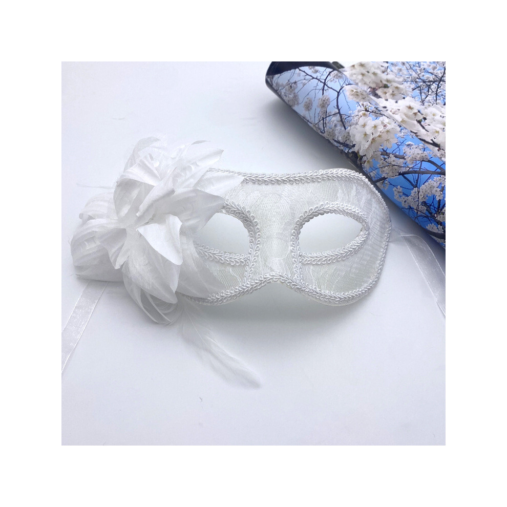(White) Lace Face Half Mask With Floral Decoration For Venice Masquerade Party Halloween-image-OPC-PHPPDJR-NEW