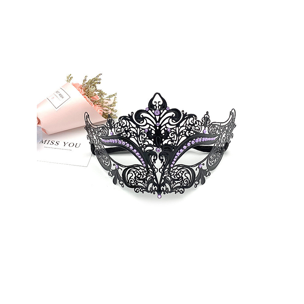 (Light Purple ) Costume Halloween Half Face Iron Mask With Rhinestones For Party Adult Decor-image-OPC-PHPPDSH-NEW