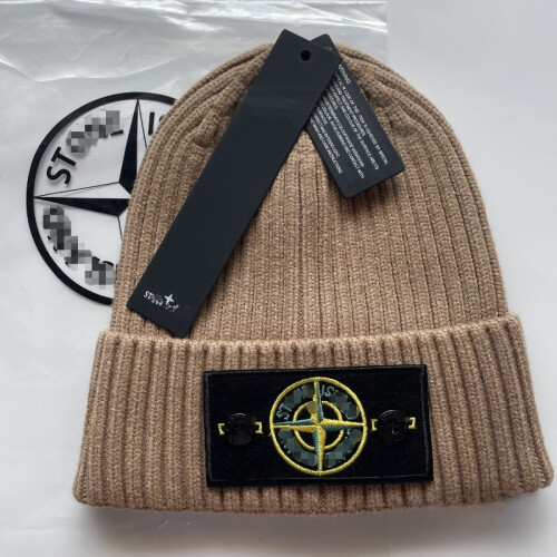 (Tan) Knitted Hat Winter Outdoor Windproof Cold Proof Compass Warm Hat Decoration