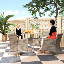 Outsunny Rattan Dining Set for 4 with Cushions for Patio, Balcony, Grey