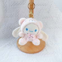 (Cinnamon) Kitty Sanrio Hello Melody Plush Keychain With Bear Hat Bow And Decoration