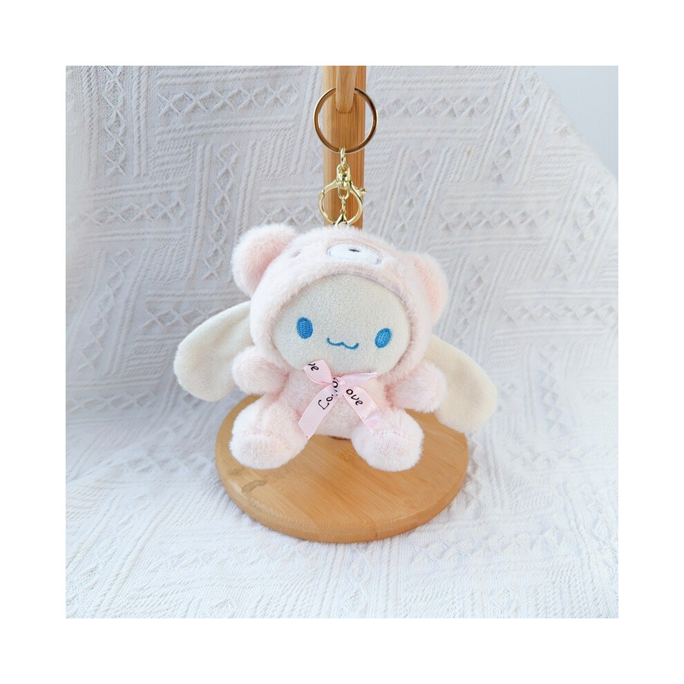 (Cinnamon) Kitty Sanrio Hello Melody Plush Keychain With Bear Hat Bow And Decoration Brown