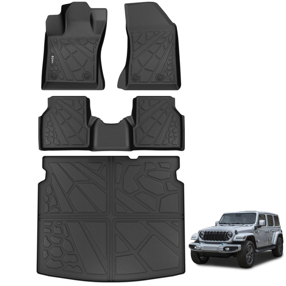 Karpal Floor Mats Fit With 2017-2025 Jeep Compass Tpe All-Weather Front & Rear Row Mats With Cargo Liner Full Set Car Mats - Black 644197987722