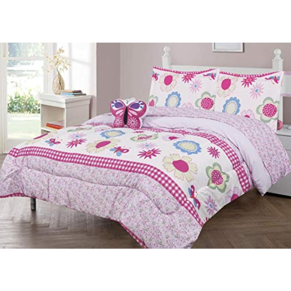 Sapphire Home Parure de lit 4 pi   ces pour enfant avec housse de couette et taie d'oreiller rose     motif floral - Literie pour enfant - Taie d'ore