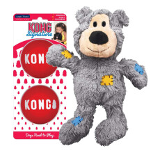 KONG Wild Knots Bear & Signature Balls 2-pack - Kauwspeeltje voor honden - Hondenbal tegen verveling - Pluchen speeltje en piepballen om mee te k