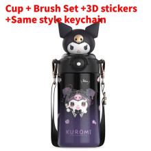 (Kuromi,  Keychain) Melody Sanrio Stitch Portable Insulated Bottle With Lock And Cup Design Bubble