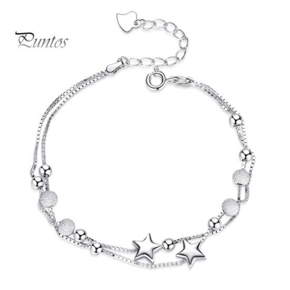 Women Bracelet Double-layered Stacking Star Charm Polished Pure Color Alloy Adjustable Lobster Clip Shopping Work Party Dating Wrist Chain Lady