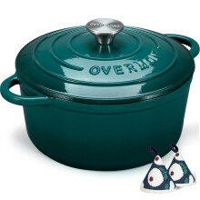 Overmont Enameled Cast Iron Dutch Oven - 7QT Pot with Lid Cookbook & Cotton Potholders - Heavy-Duty Cookware for Braising Stews Roasting Bread Baki
