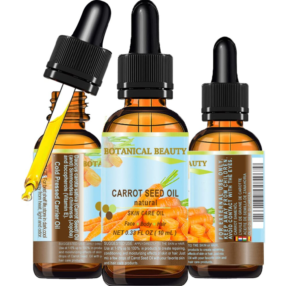 Botanical Beauty Carrot Seed Oil 100 % Natural Cold Pressed Carrier Oil. 0.33 Fl.oz.- 10 Ml. Skin Body Hair And Lip Care. ""One Of The Best Oils To Rejuvenate And Re