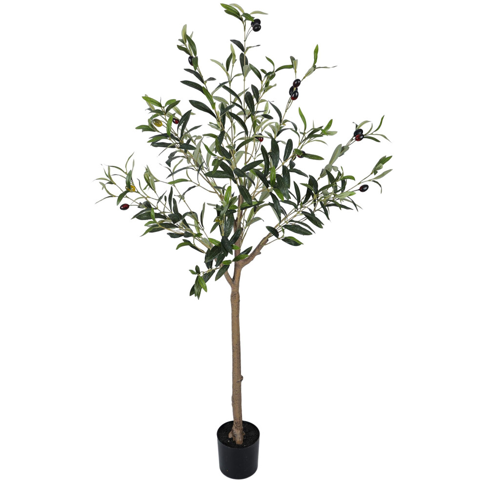 SAKSUN Faux Olivier 1,22 m, Arbre artificiel d'int   rieur, 119 cm de haut, Grande topiaire artificielle en soie avec tronc en bois et fruits r   ali